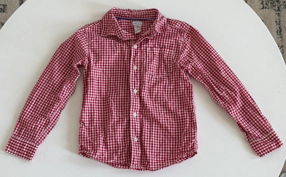 Carter’s Boys Size 6 Red Gingham Check Long Sleeve Button Down Shirt